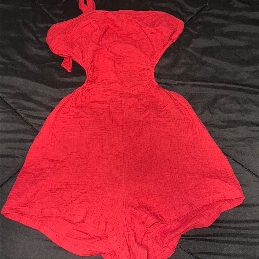 Red Strapless Romper